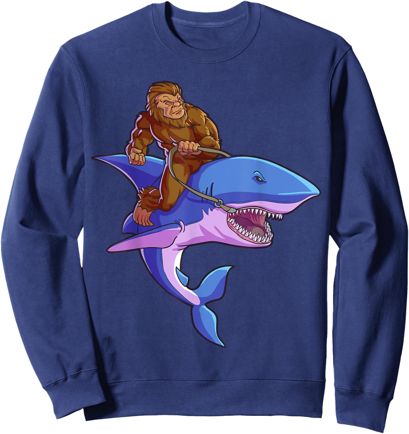 Bigfoot Riding Shark Funny Sasquatch Jawsome Kids Gift Sweatshirt - Sweatshirt | Navy