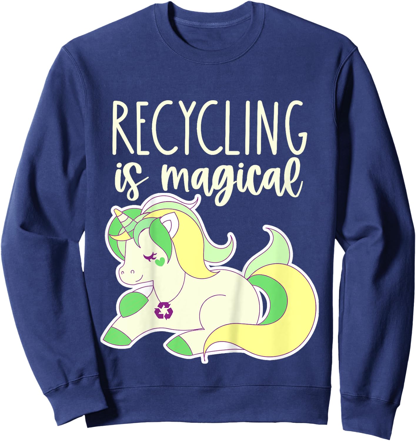 Kids Toddler Earth Day Recycle Unicorn Girls Recycling is Magical Sweatshirt - Sweatshirt | Navy