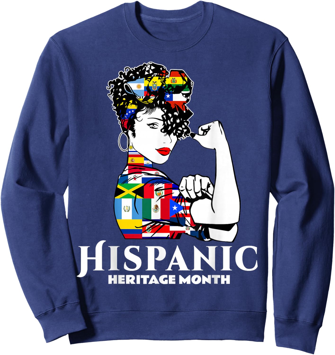 Hispanic Heritage Month Woman Latino Countries Flag Sweatshirt - Sweatshirt | Navy