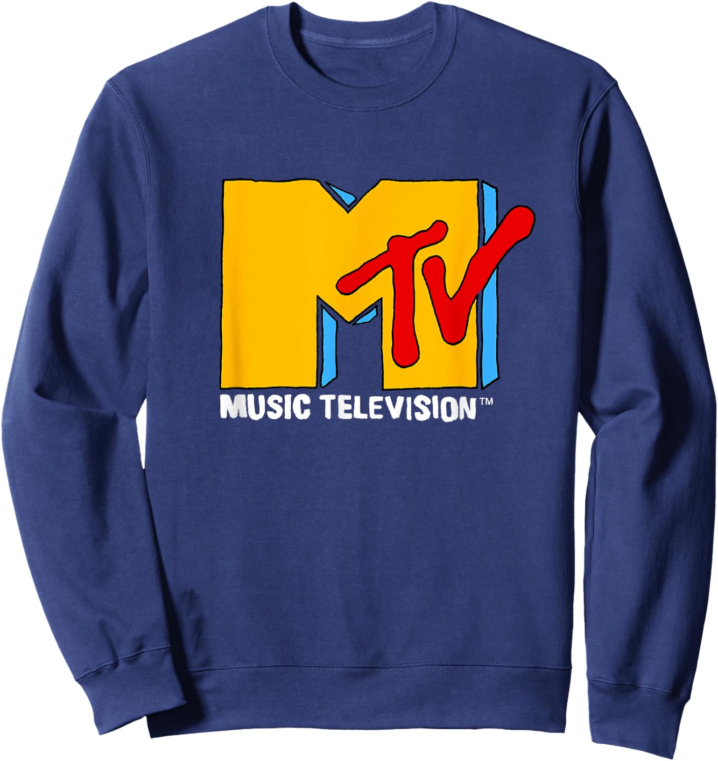 MTV Retro Eighties Neon Primary Color Pop Art Logo Sweatshirt - Sweatshirt | Navy