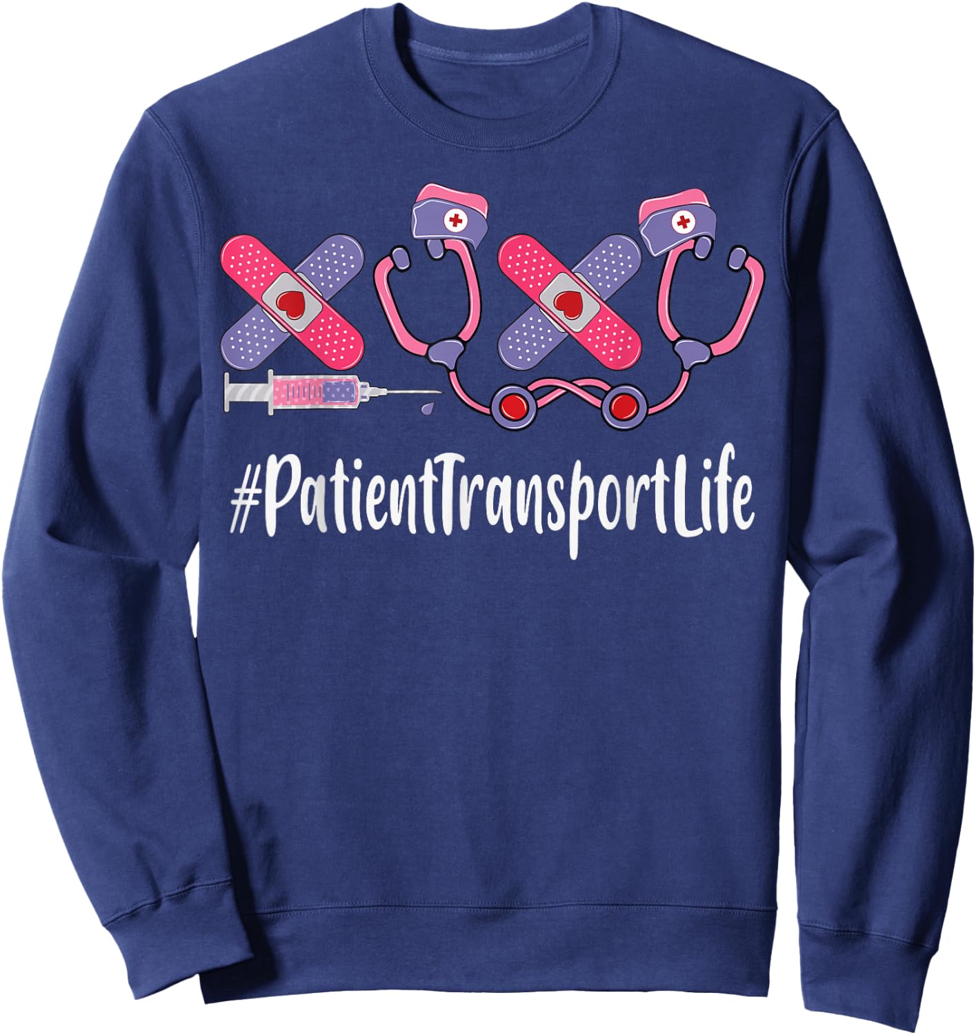 Patient Transport Valentines Day Women Heart Stethoscope Sweatshirt - Sweatshirt | Navy