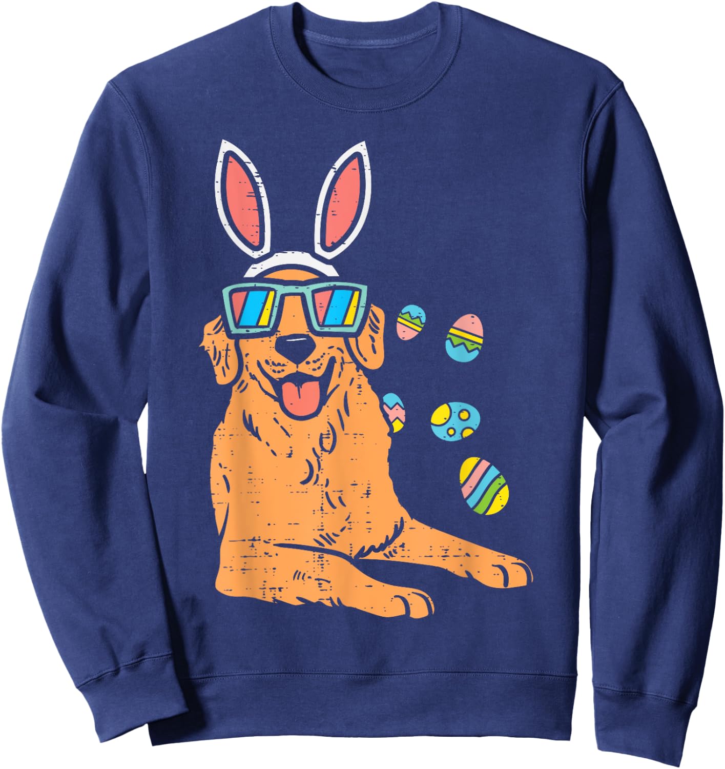 Golden Retriever Bunny Glasses Easter Eggs Dog Owner Lover Women Kids Sweatshirt - Sweatshirt | Navy