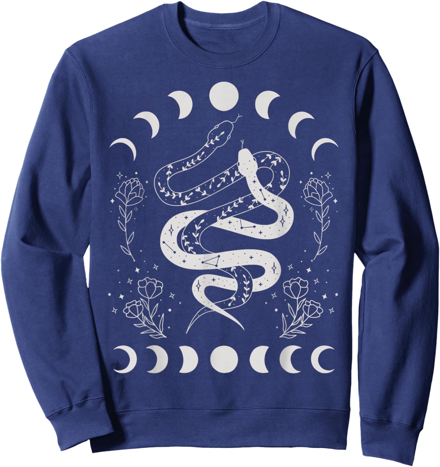 Snake And Moon Phases Celestial Floral Witchy Halloween Sweatshirt - Sweatshirt | Navy