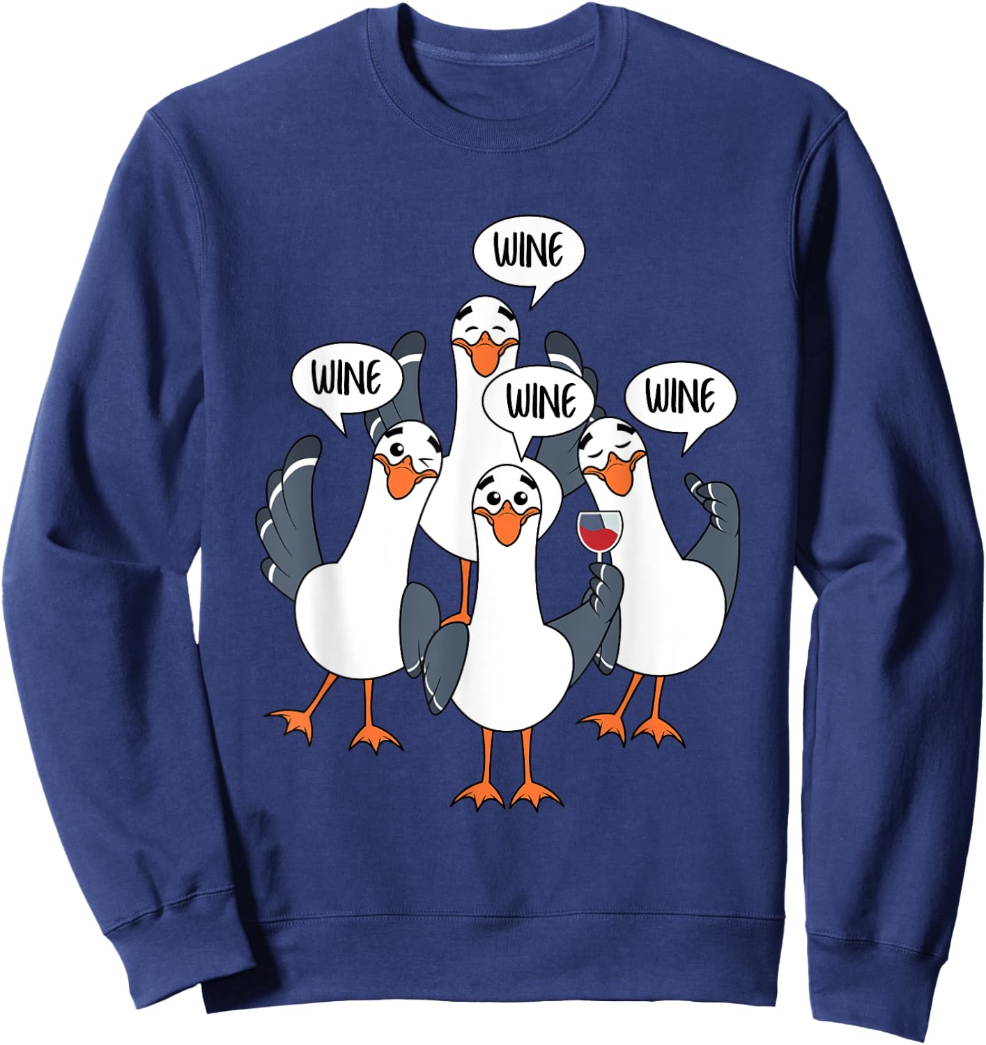 Seagull Wine Funny Bird Lover Drinking Enthusiast Women Gift Sweatshirt - Sweatshirt | Navy