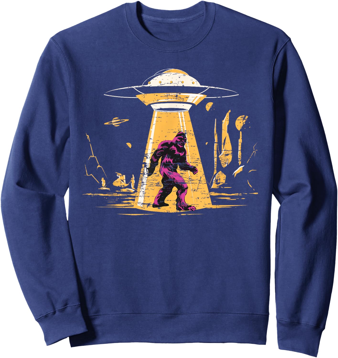 Alien Bigfoot UFO Abduction Sasquatch Yeti Cryptid Bigfoot Sweatshirt - Sweatshirt | Navy