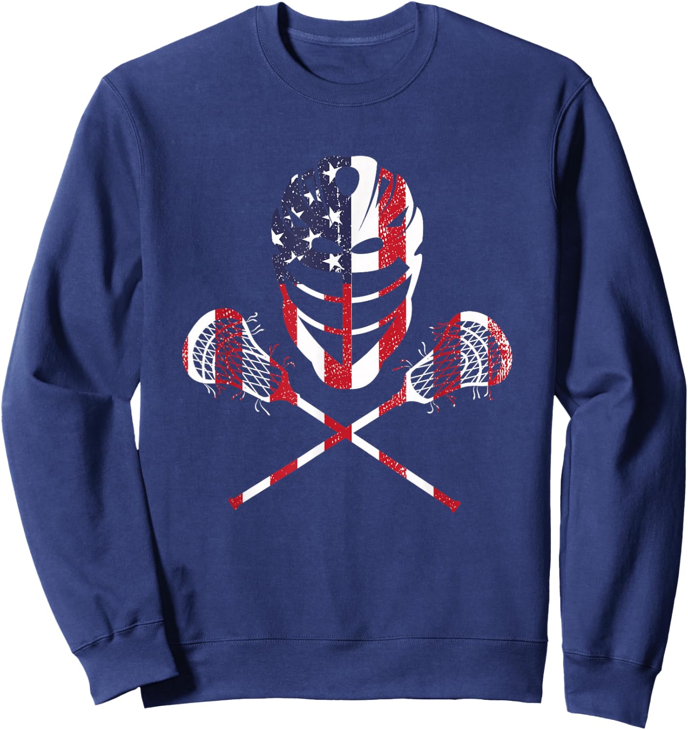 Lacrosse American Flag Lax Helmet Sticks 4th of July Sweatshirt - Sweatshirt | Navy