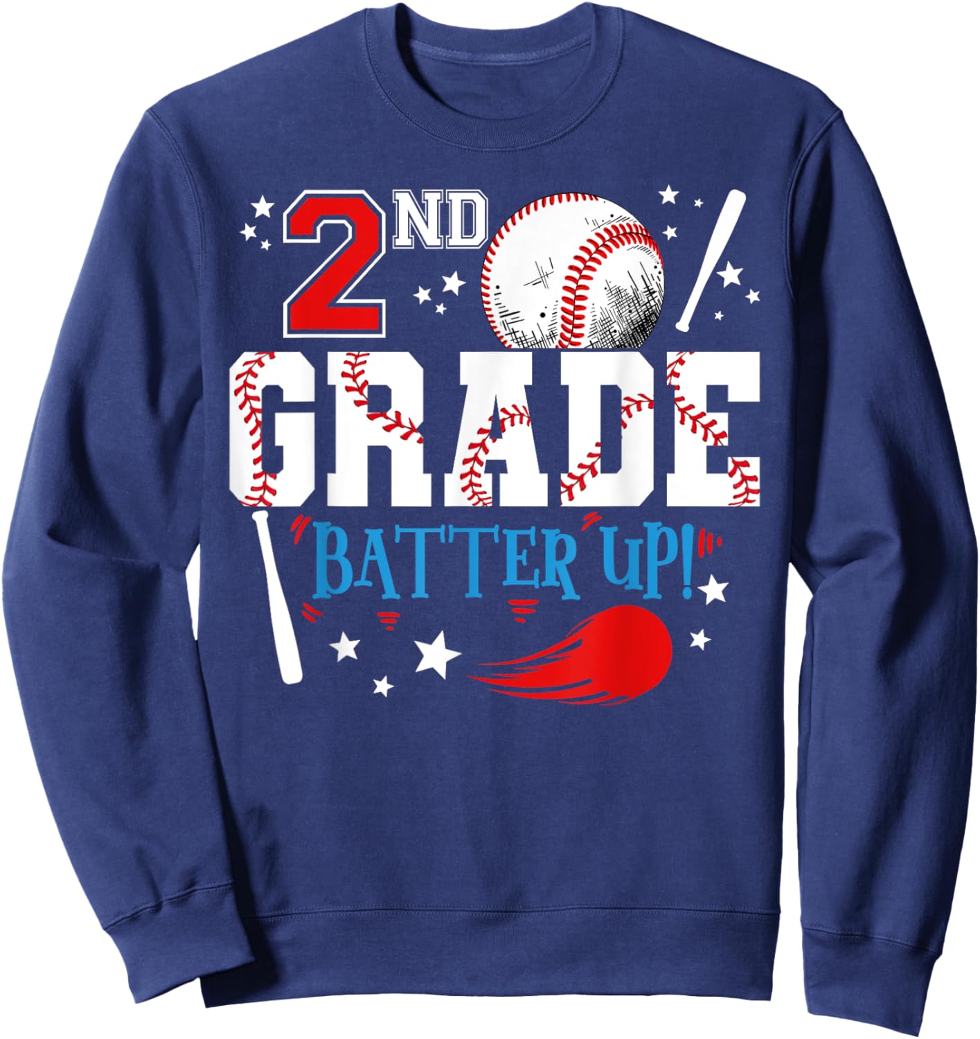 2nd Grade Batter Up Back To School Baseball Player Boys Sweatshirt - Sweatshirt | Navy