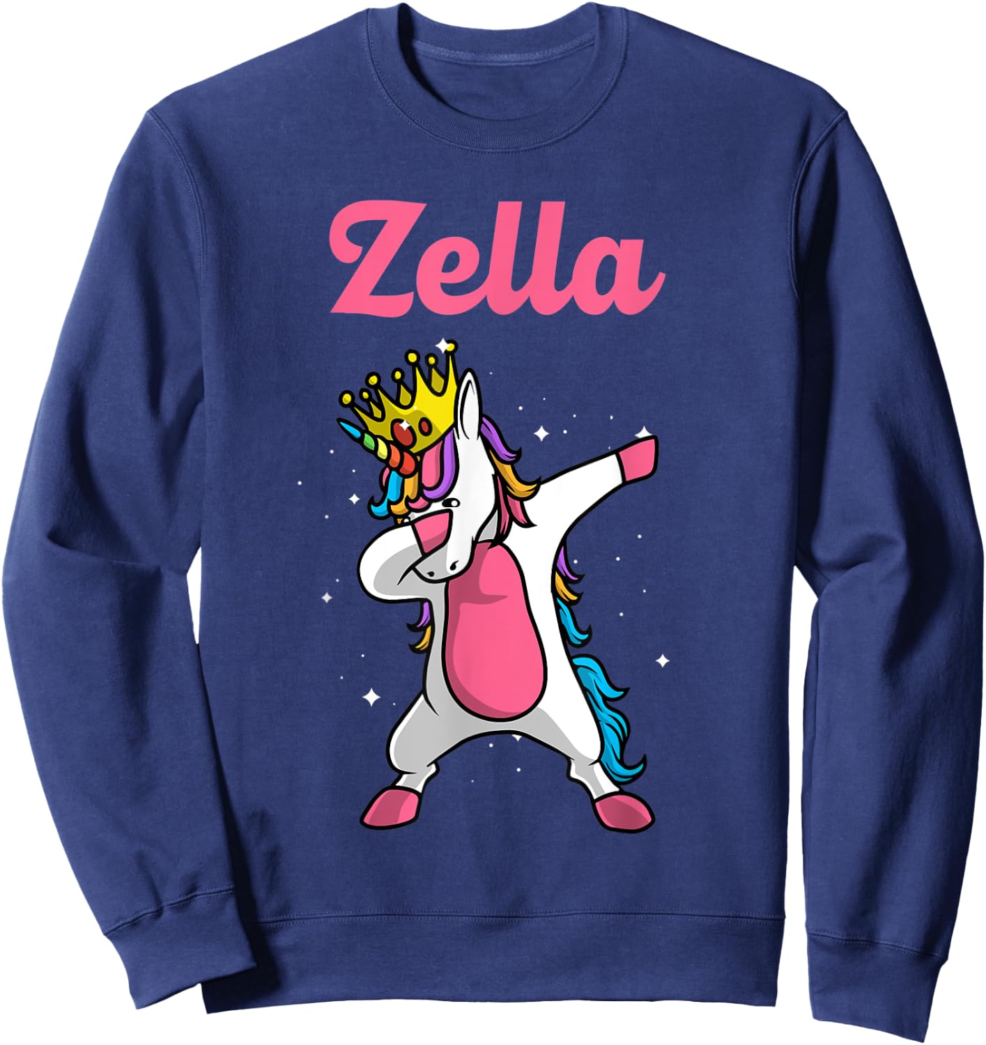 ZELLA Name Personalized Birthday Dabbing Unicorn Queen Sweatshirt - Sweatshirt | Navy