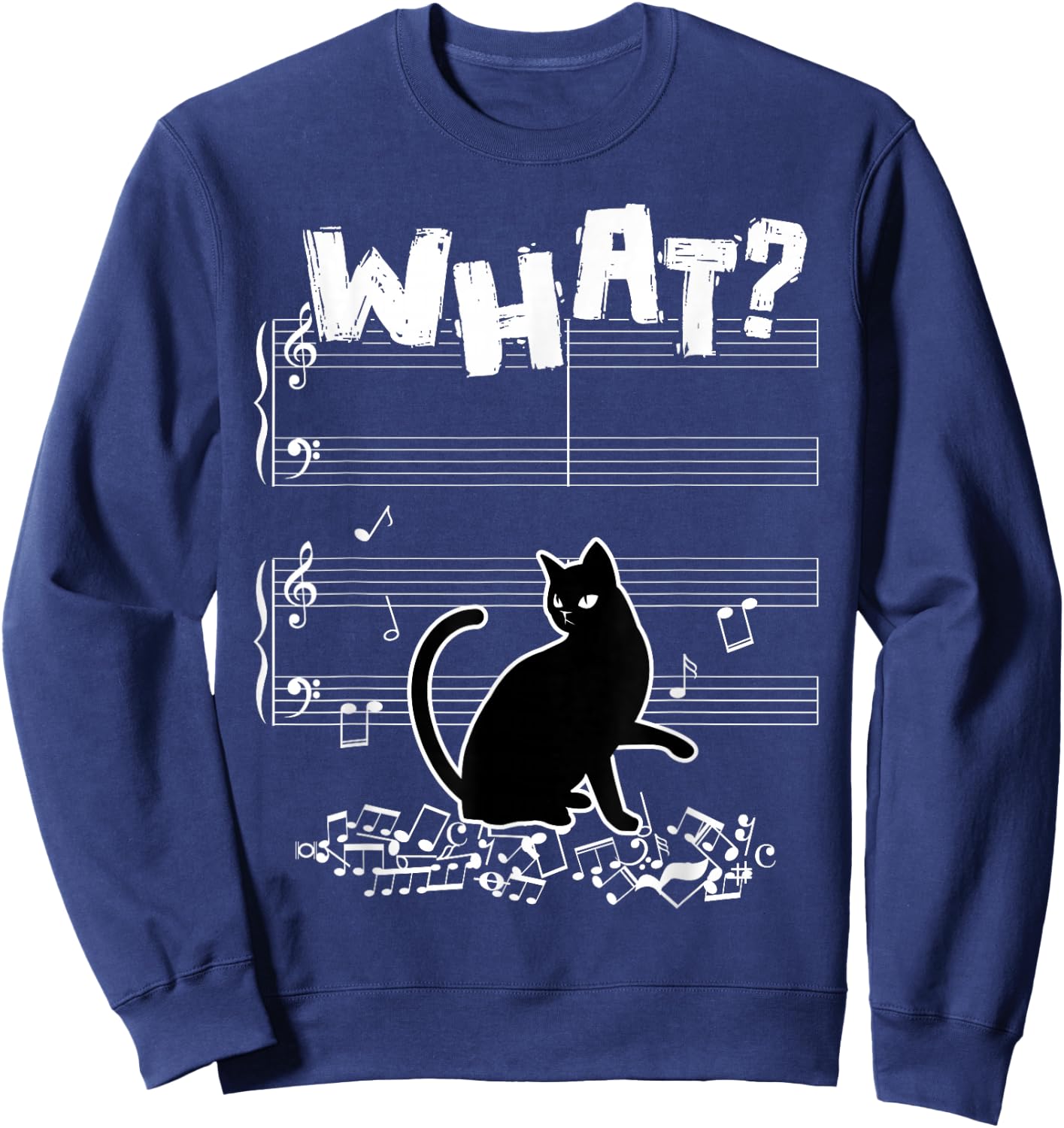 Cat What Funny Cat Music Note Sweatshirt - Sweatshirt | Navy