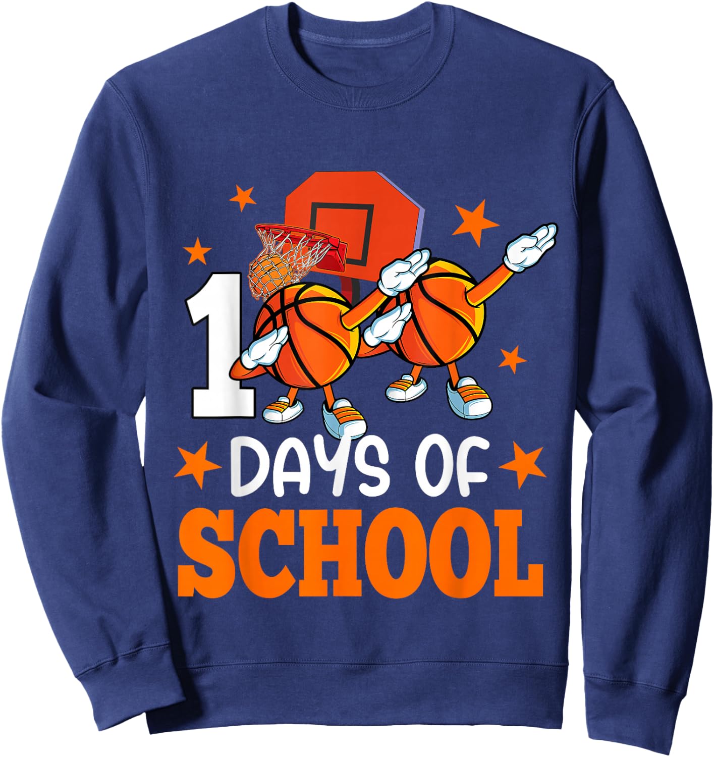 Boys Happy 100 Days Of School Basketball Teacher Students Sweatshirt - Sweatshirt | Navy
