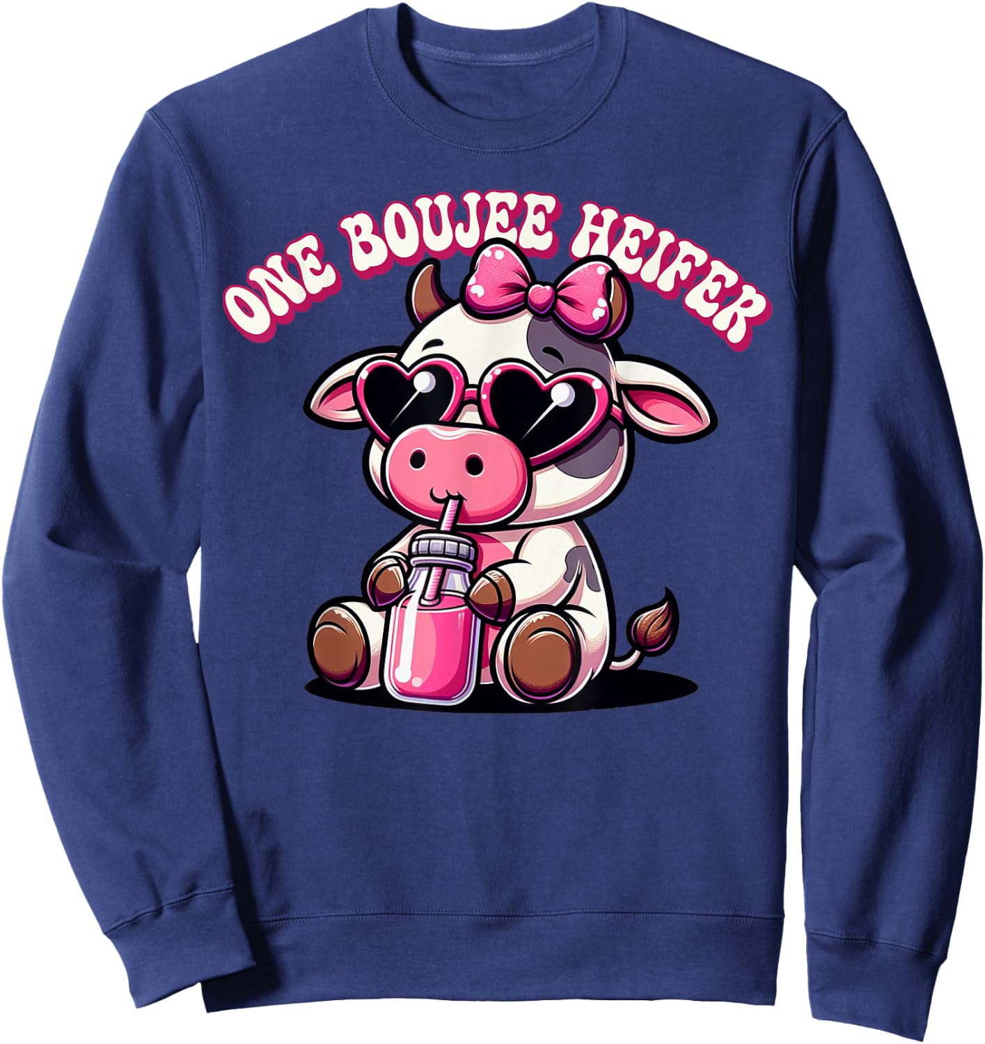 One Boujee Heifer Highland Cow Valentine Women Sweatshirt - Sweatshirt | Navy