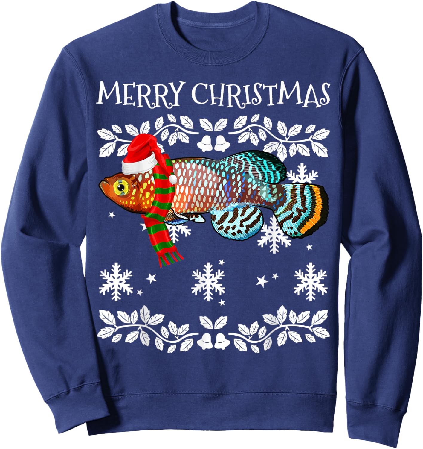 Fish Merry Christmas Ornament Killifish Ugly Xmas Sweatshirt - Sweatshirt | Navy