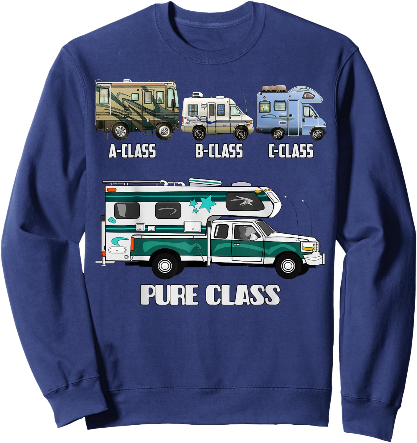 Pure Class RV Type Cabover Slide-In Pickup Truck Camper Sweatshirt - Sweatshirt | Navy