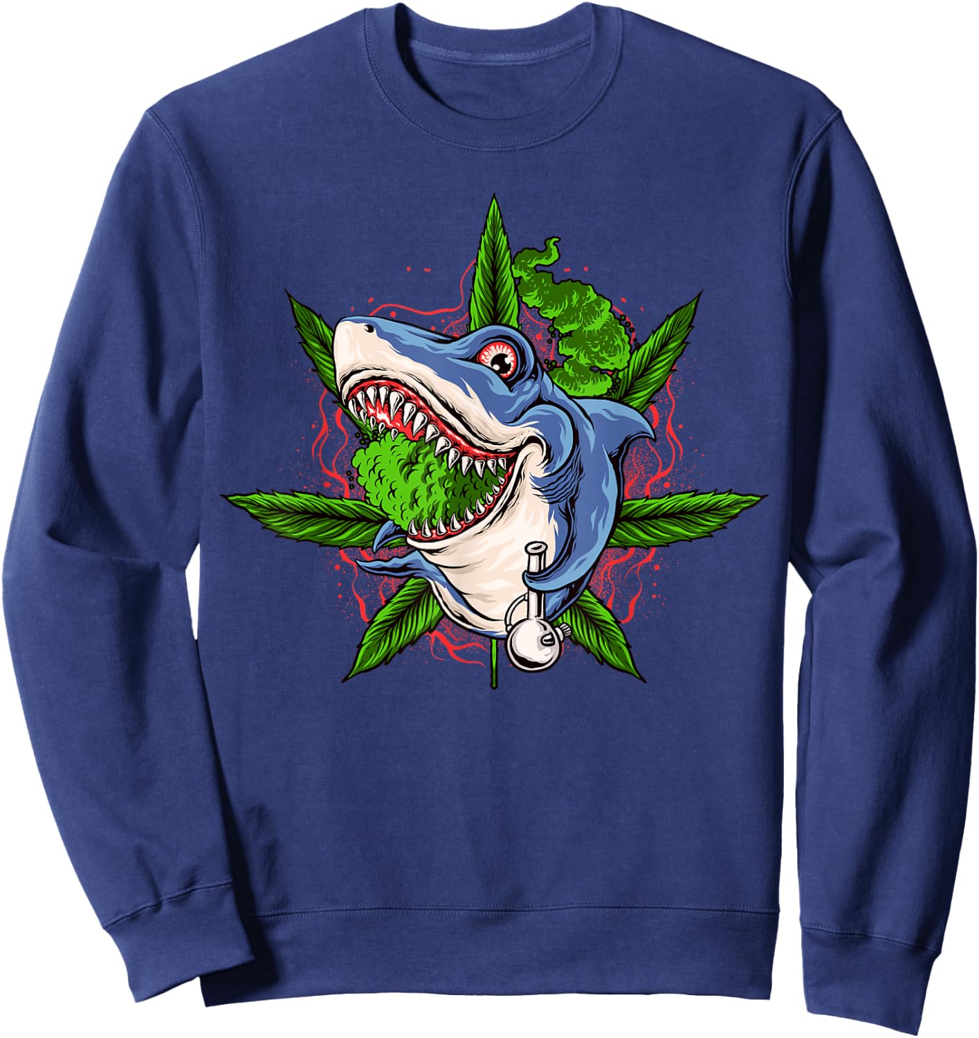 Funny Shark Weed Smoker Shark Smoking Bong Marijuana Sweatshirt - Sweatshirt | Navy