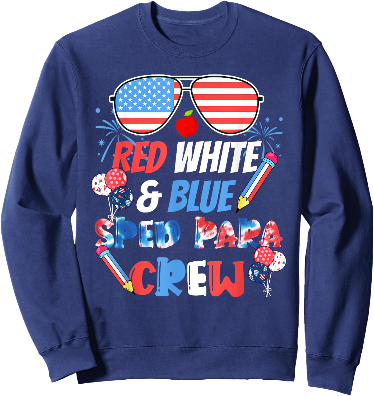 Tie Dye Red White & Blue Sped Para Crew 4th of July Sweatshirt - Sweatshirt | Navy