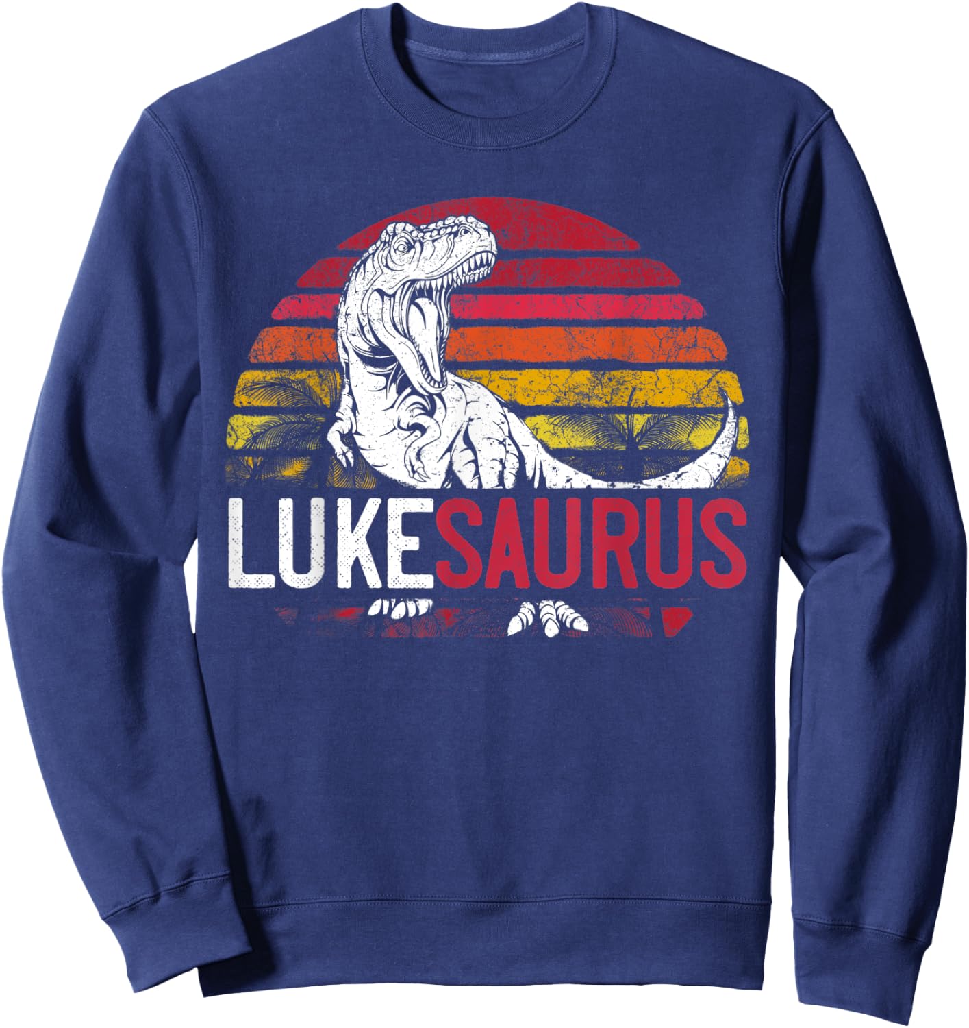 Luke Saurus Funny Personalized Dinosaur T Rex Name Gift Boys Sweatshirt - Sweatshirt | Navy
