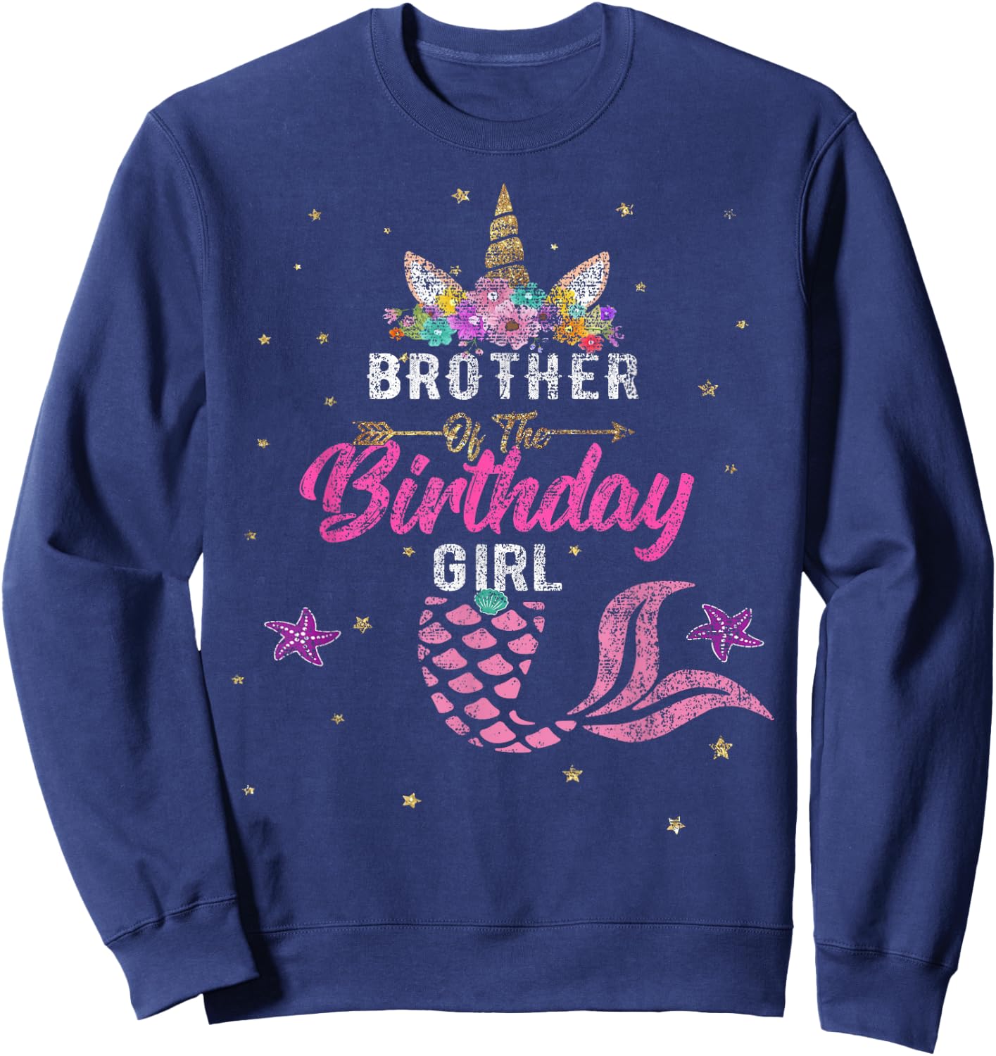 Brother of Birthday Girl Unicorn Shirt Mermaid Gift Sweatshirt - Sweatshirt | Navy