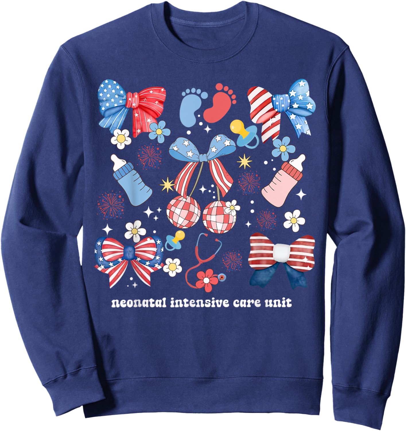 4th of July Neonatal ICU Nurse Coquette Bow NICU Nursing Women Men Sweatshirt - Sweatshirt | Navy