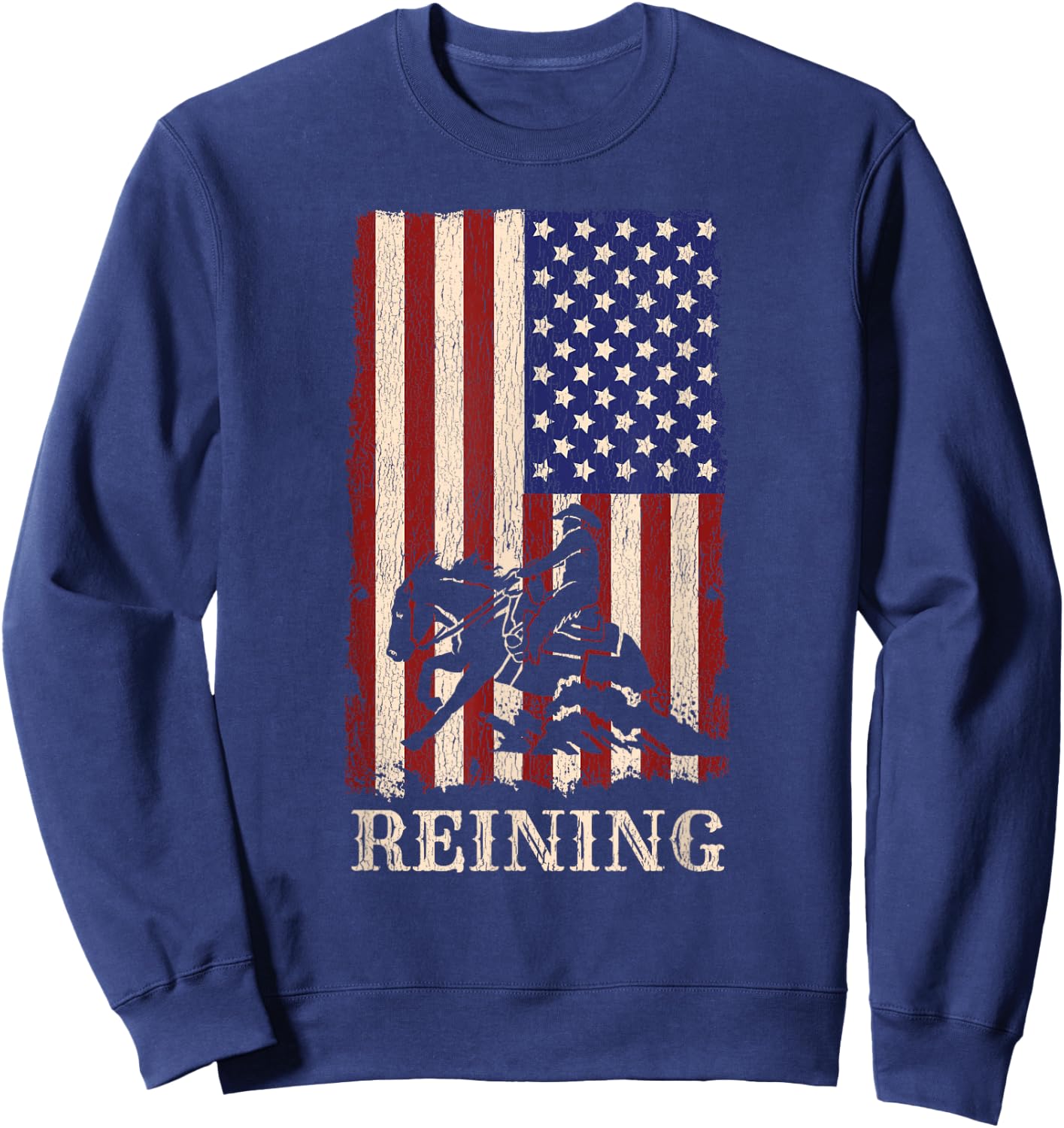 Reining Horse July 4th Flag Funny Equestrian Gift Men Women Sweatshirt - Sweatshirt | Navy