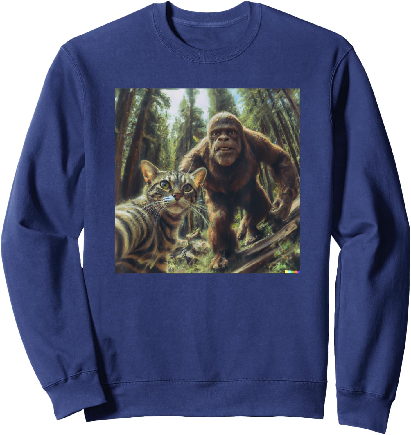 Cat Bigfoot Sasquatch Selfie Photo Funny Retro Classic Humor Men Women Girls Kids Sweatshirt - Sweatshirt | Navy