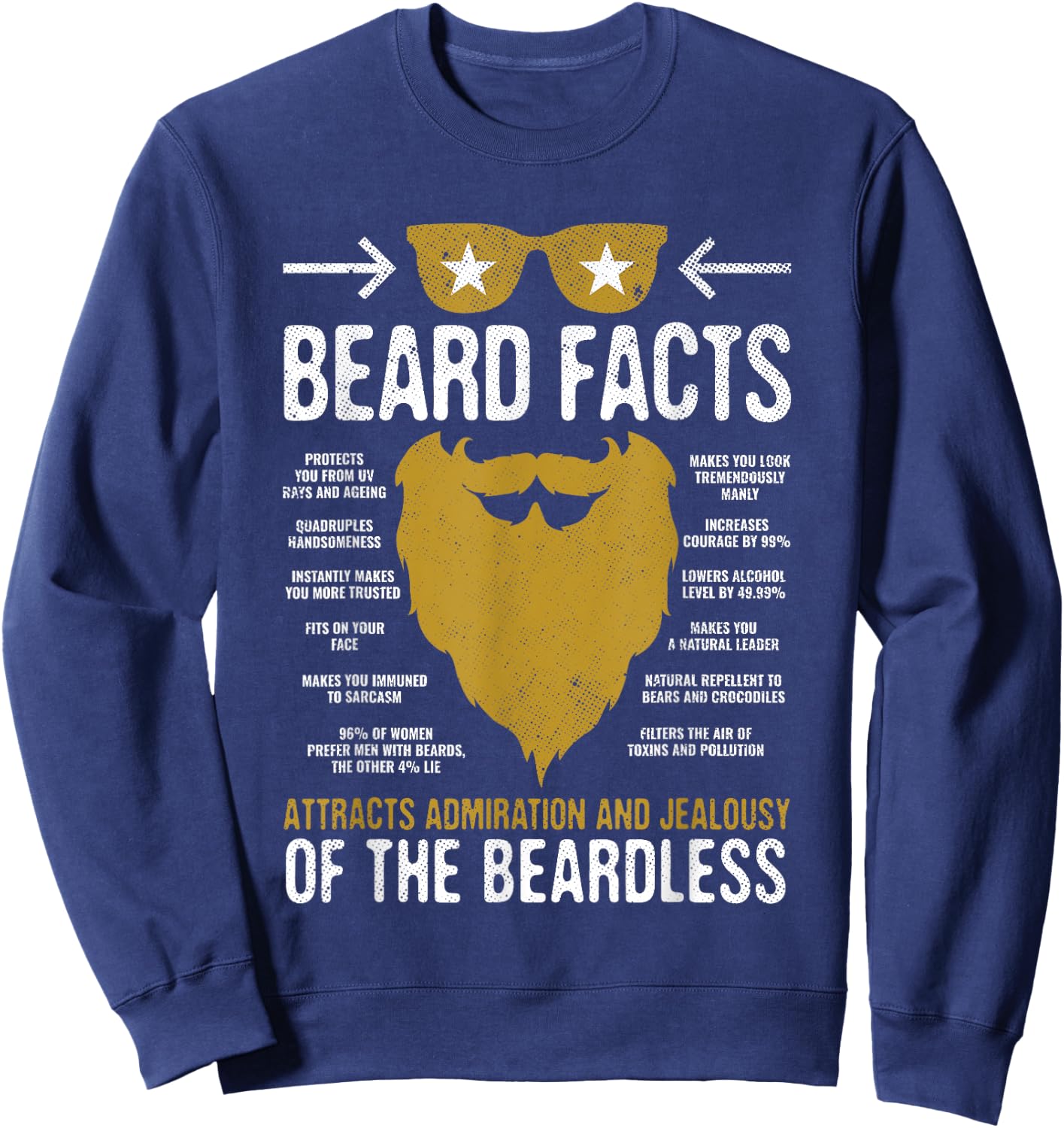 Bearded Man Vintage Style Funny Beard Facts Gift Sweatshirt - Sweatshirt | Navy