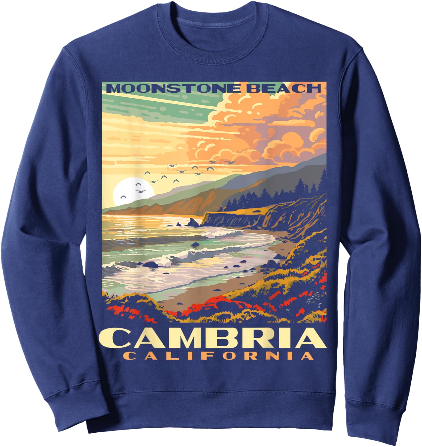 Cambria California Central Coast Moonstone Beach Vintage WPA Women Kids Sweatshirt - Sweatshirt | Navy