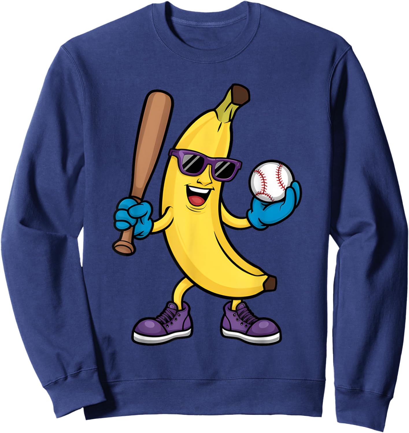 Cool Banana Playing Baseball Fruit Lover Fun Baseball Player Sweatshirt - Sweatshirt | Navy
