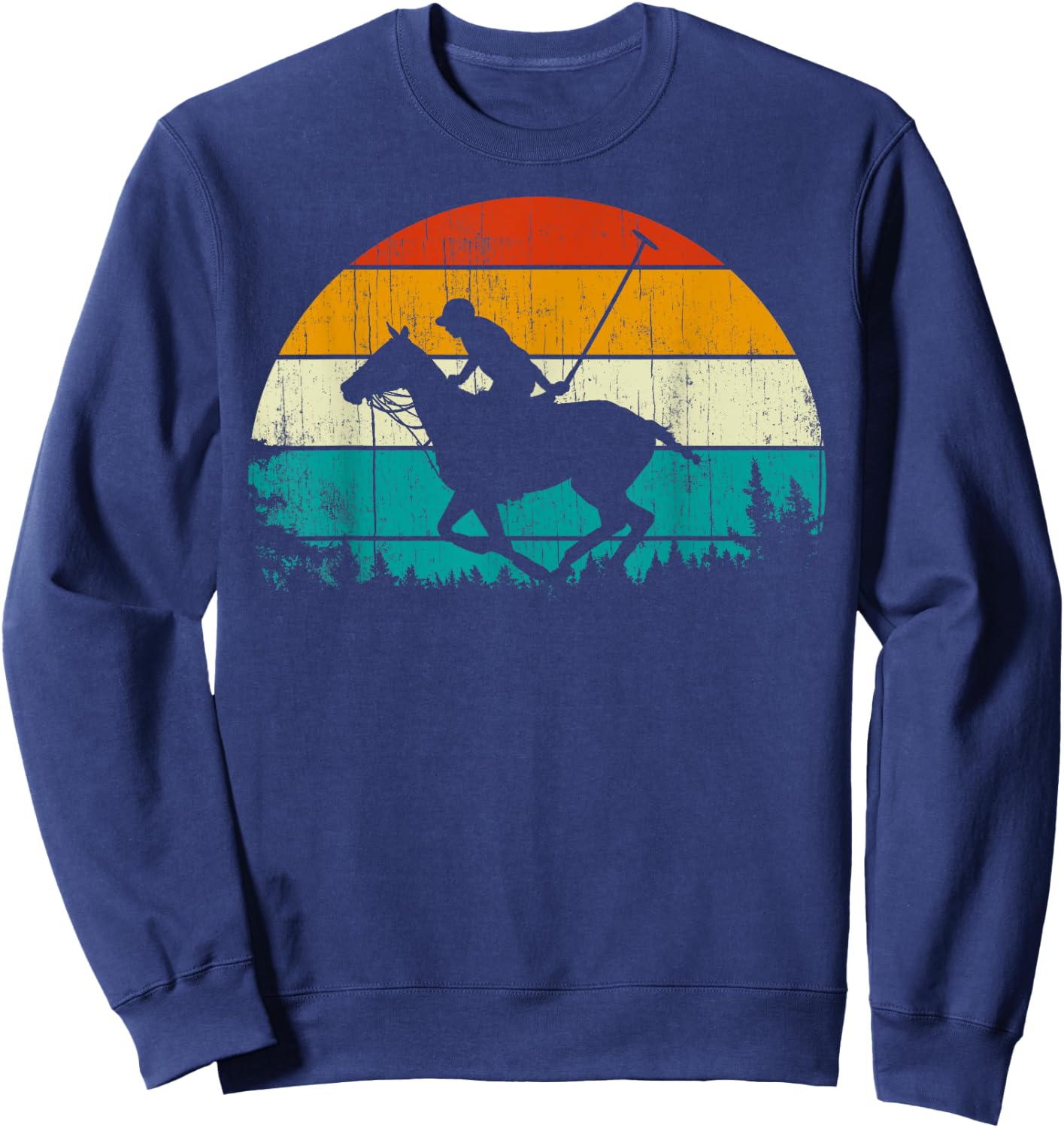 Horse Polo Player Vintage Retro 80s Style Horse Riding Sweatshirt - Sweatshirt | Navy