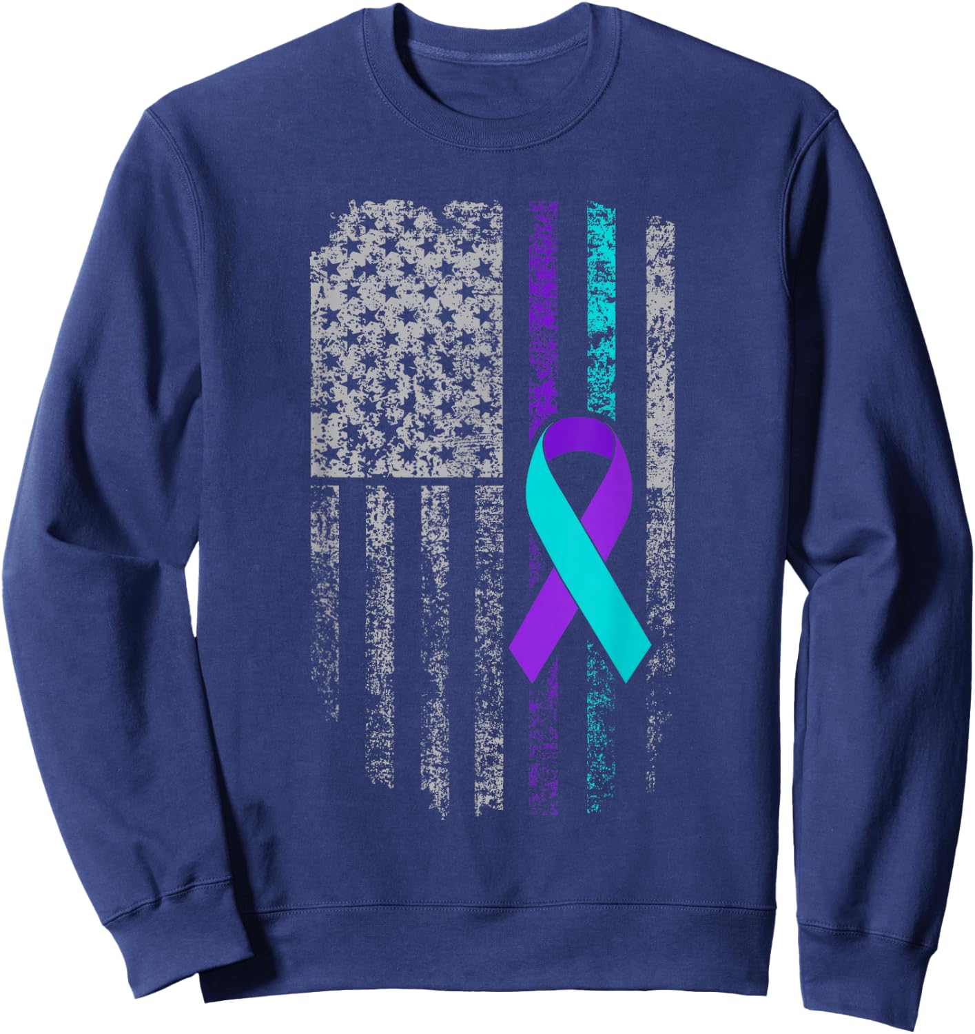 Suicide Prevention Awareness American Flag Ribbon Support Sweatshirt - Sweatshirt | Navy