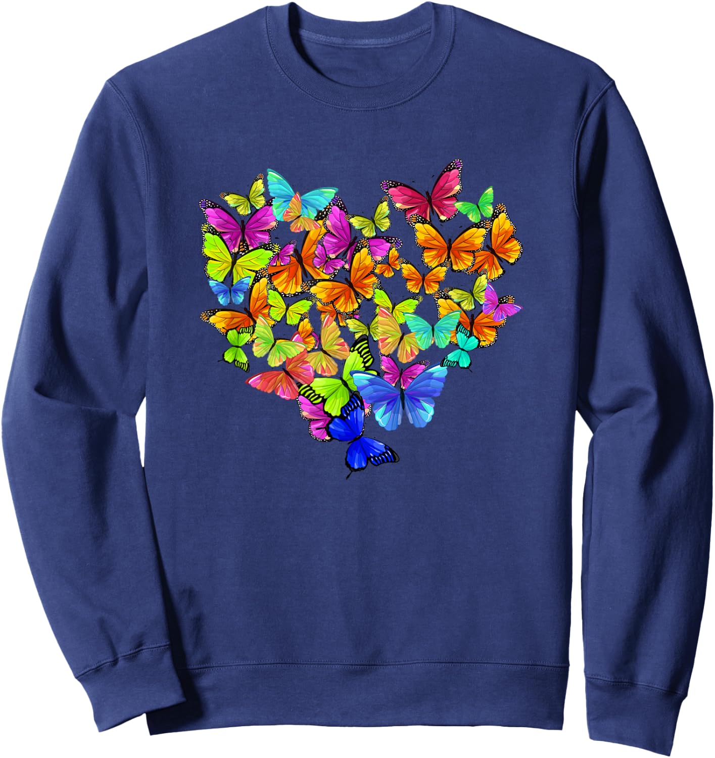 Colorful Cute Butterfly Heart - Rainbow Butterflies Sweatshirt - Sweatshirt | Navy
