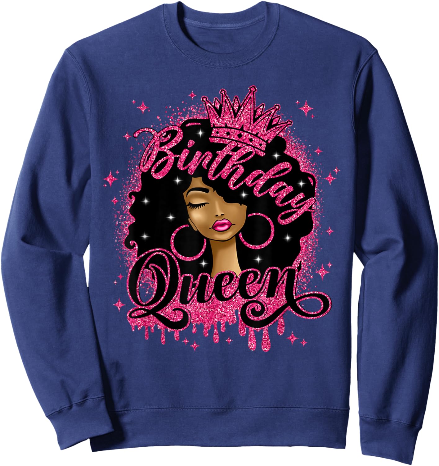 Birthday Queen Cute Curly Afro Black Women It's My Birthday Sweatshirt - Sweatshirt | Navy