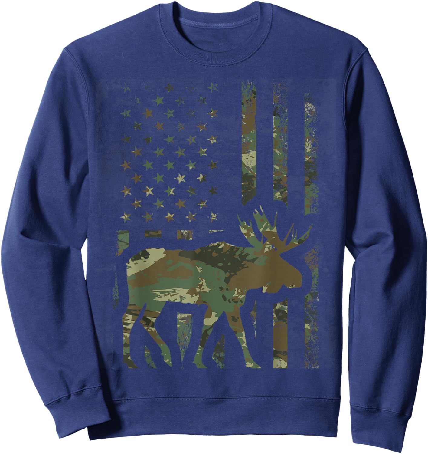 Camo American Flag Moose Hunting Gift Hunter Moose Lover Sweatshirt - Sweatshirt | Navy
