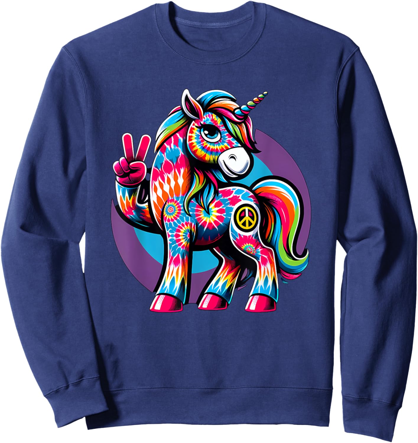 Peace Sign Tie Dye Unicorn Sweatshirt - Sweatshirt | Navy