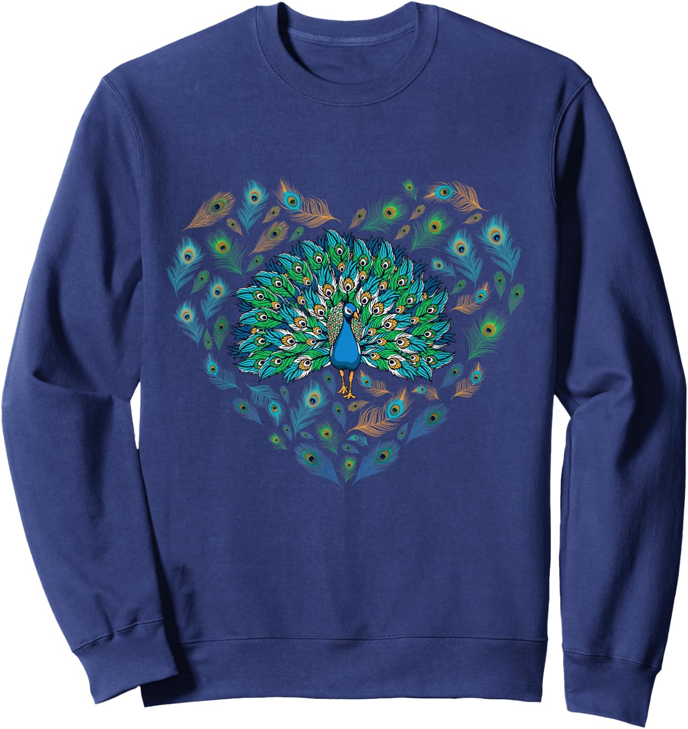 Peacock Decorative Colorful Peacock love heart men women kid Sweatshirt - Sweatshirt | Navy