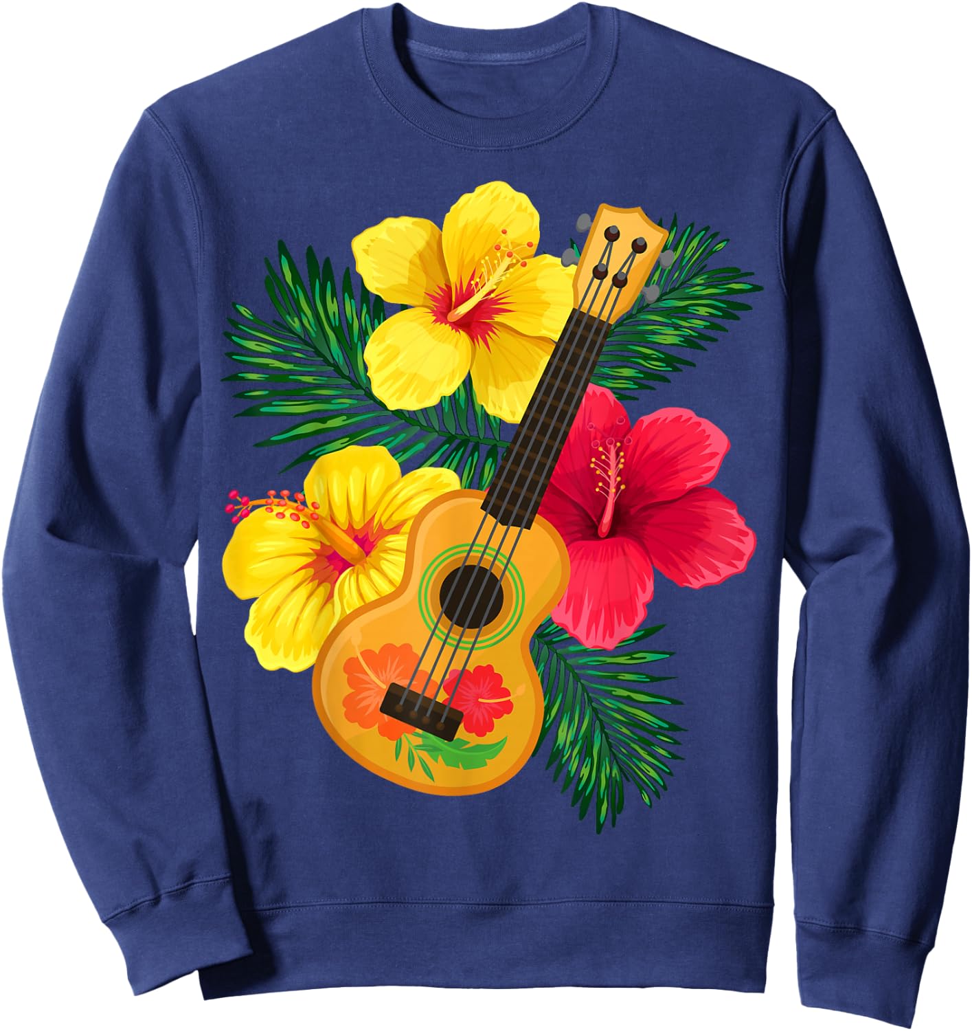 Hawaiian Ukulele Retro Uke Hibiscus Sweatshirt - Sweatshirt | Navy