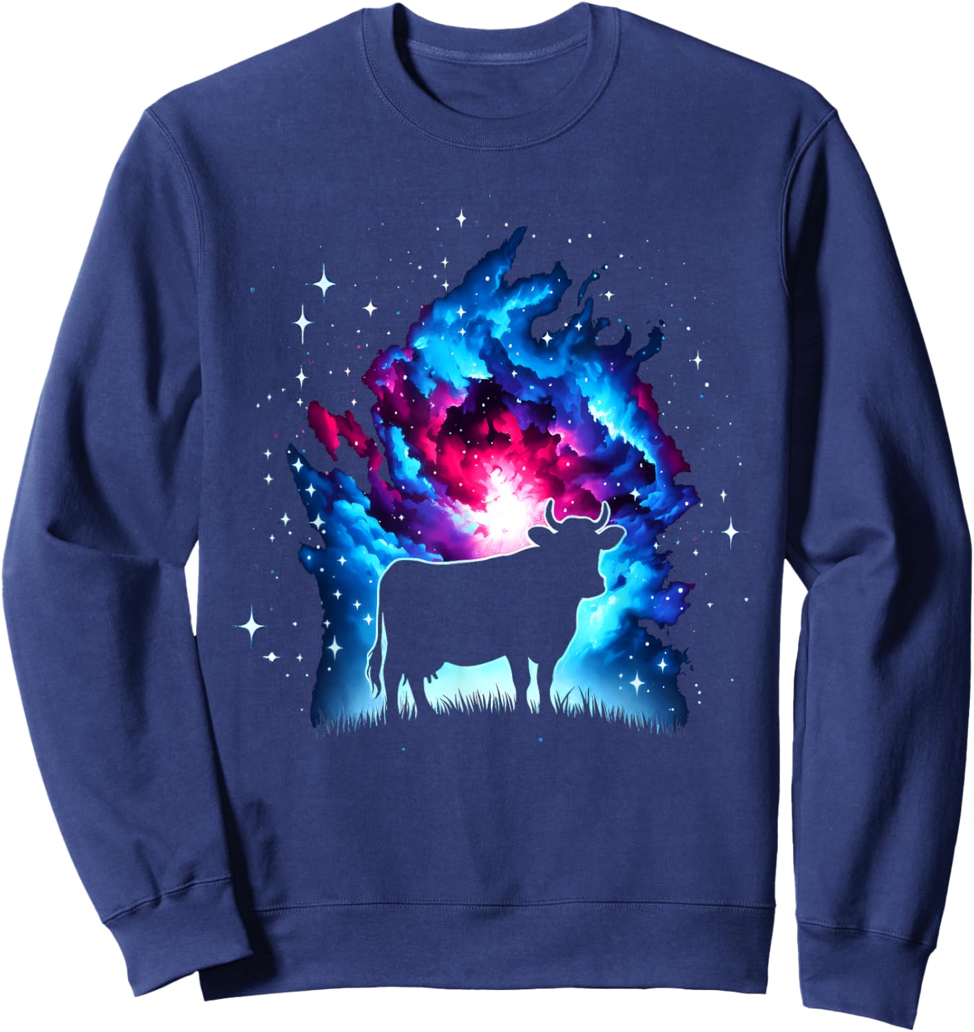 Cool Cosmic Cow Galaxy Graphic Space Art Sweatshirt - Sweatshirt | Navy