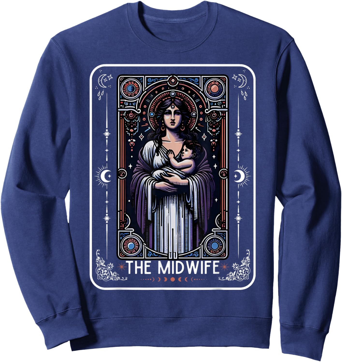Midwife Tarot Card Witchy Doula L&D Nurse Spooky Midwife Sweatshirt - Sweatshirt | Navy