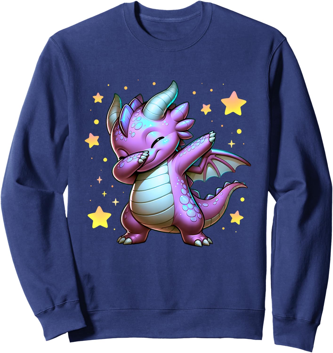 Kids Dragon Dabbing Cute Ren Faire Graphic Toddler Girl Boy Funny Sweatshirt - Sweatshirt | Navy