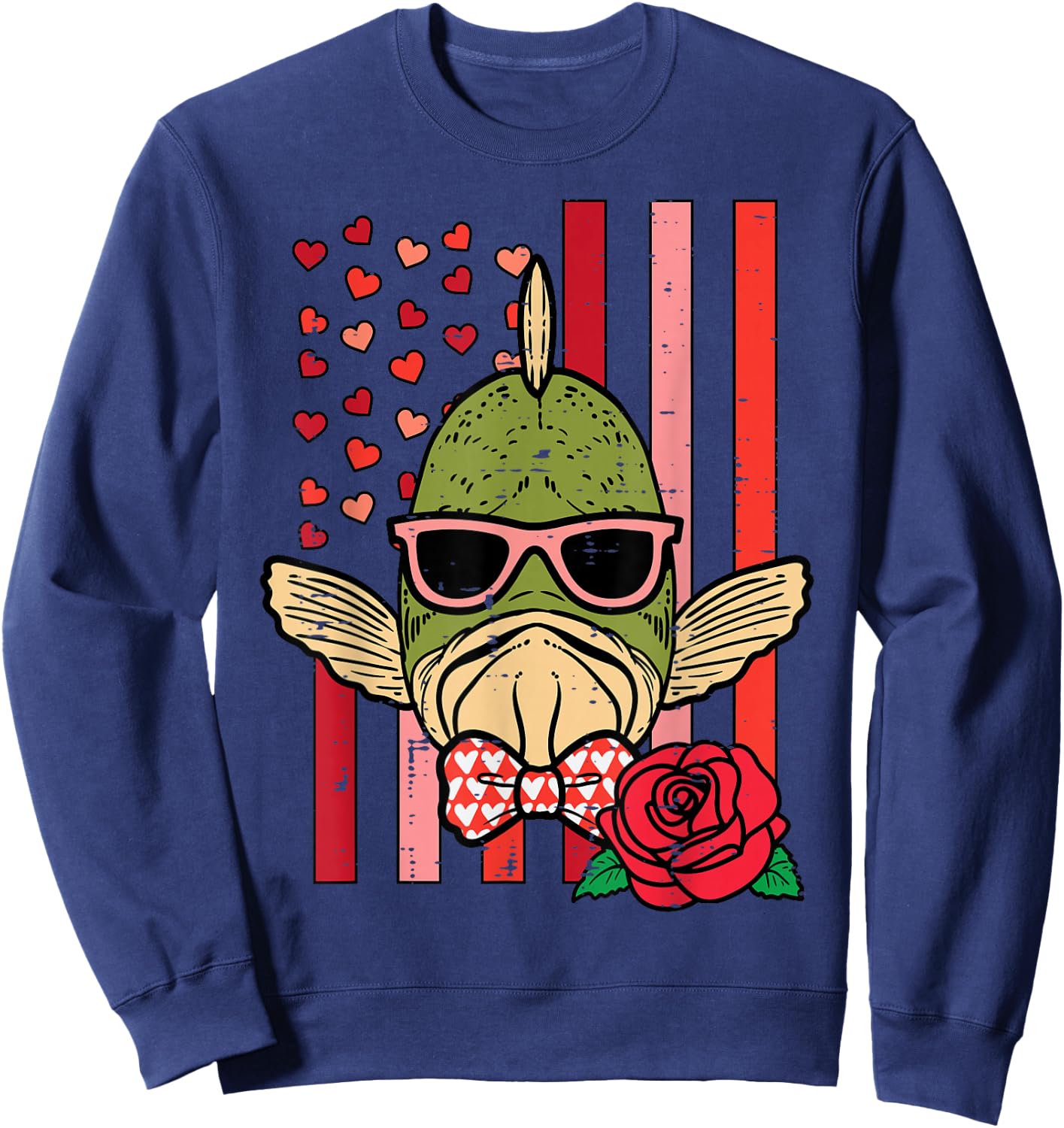 Valentines Day Fish US Flag Patriot Fisherman Men Women Kids Sweatshirt - Sweatshirt | Navy