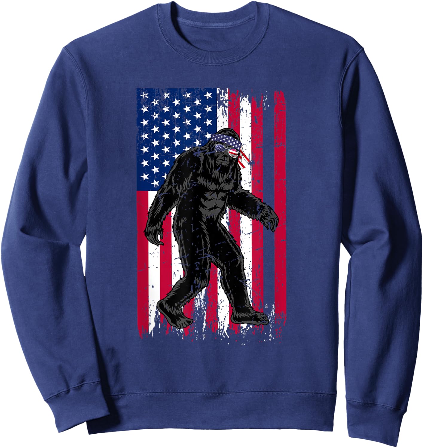 Vintage Bigfoot American Flag Art 4th of July Party Sweatshirt - Sweatshirt | Navy