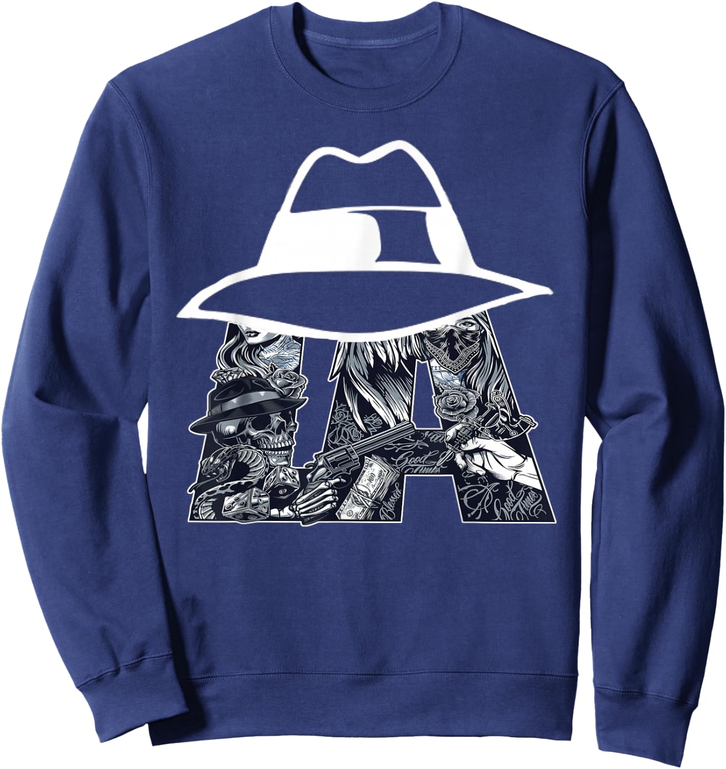 Men's Lowrider Hat LA Chicano Cholo Los Angeles Lowrider Sweatshirt - Sweatshirt | Navy
