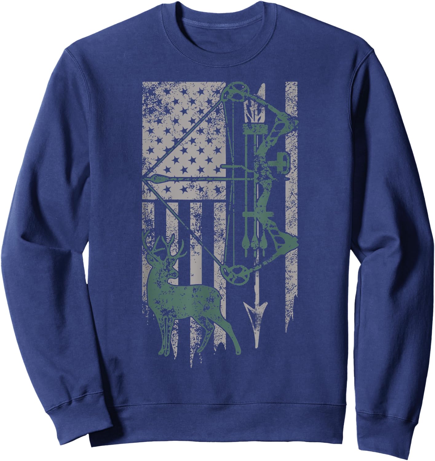 Deer Hunter Bow Vintage Distressed American Flag Patriotic Women Kids Men Sweatshirt - Sweatshirt | Navy