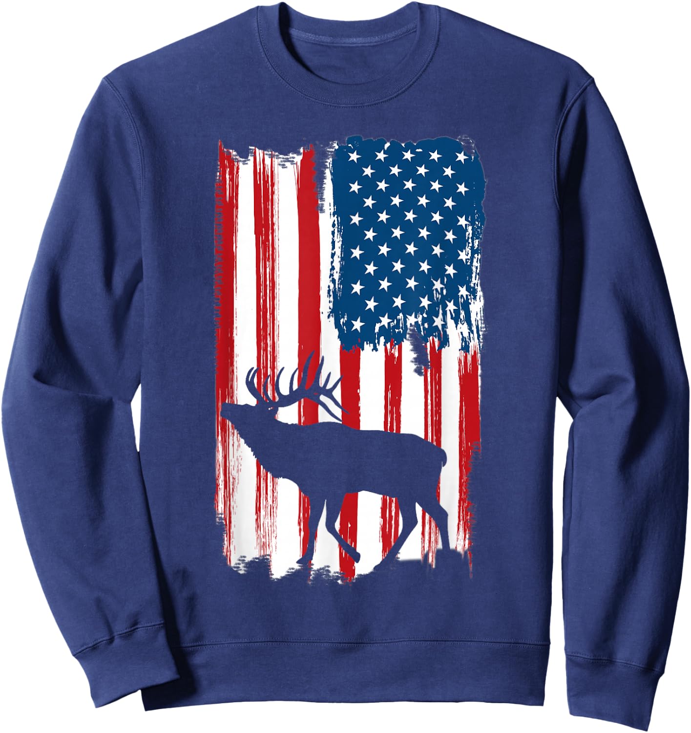 Vintage Patriotic American Flag Elk Hunter Hunting Sportsman Sweatshirt - Sweatshirt | Navy