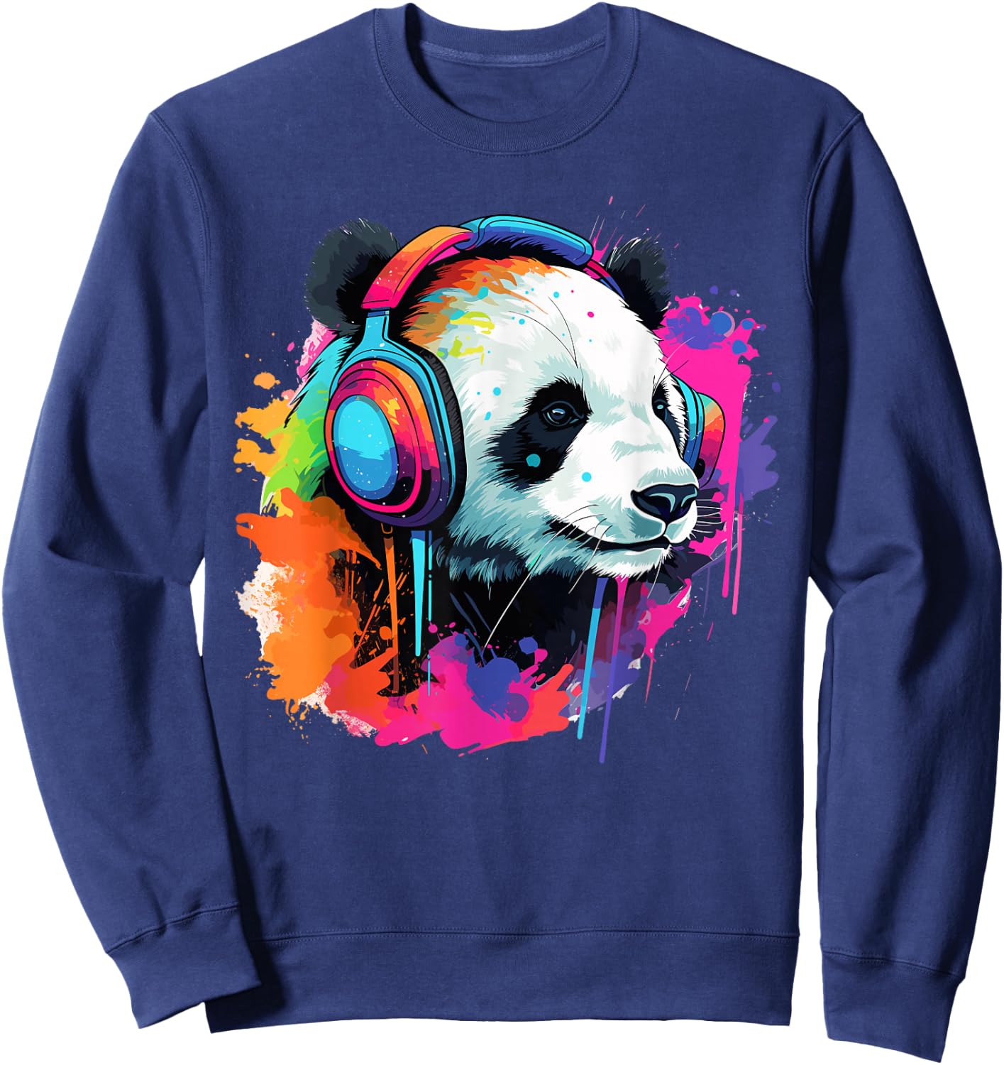 Panda Bear DJ with Headphones and Sunglasses Grafitti Sweatshirt - Sweatshirt | Navy
