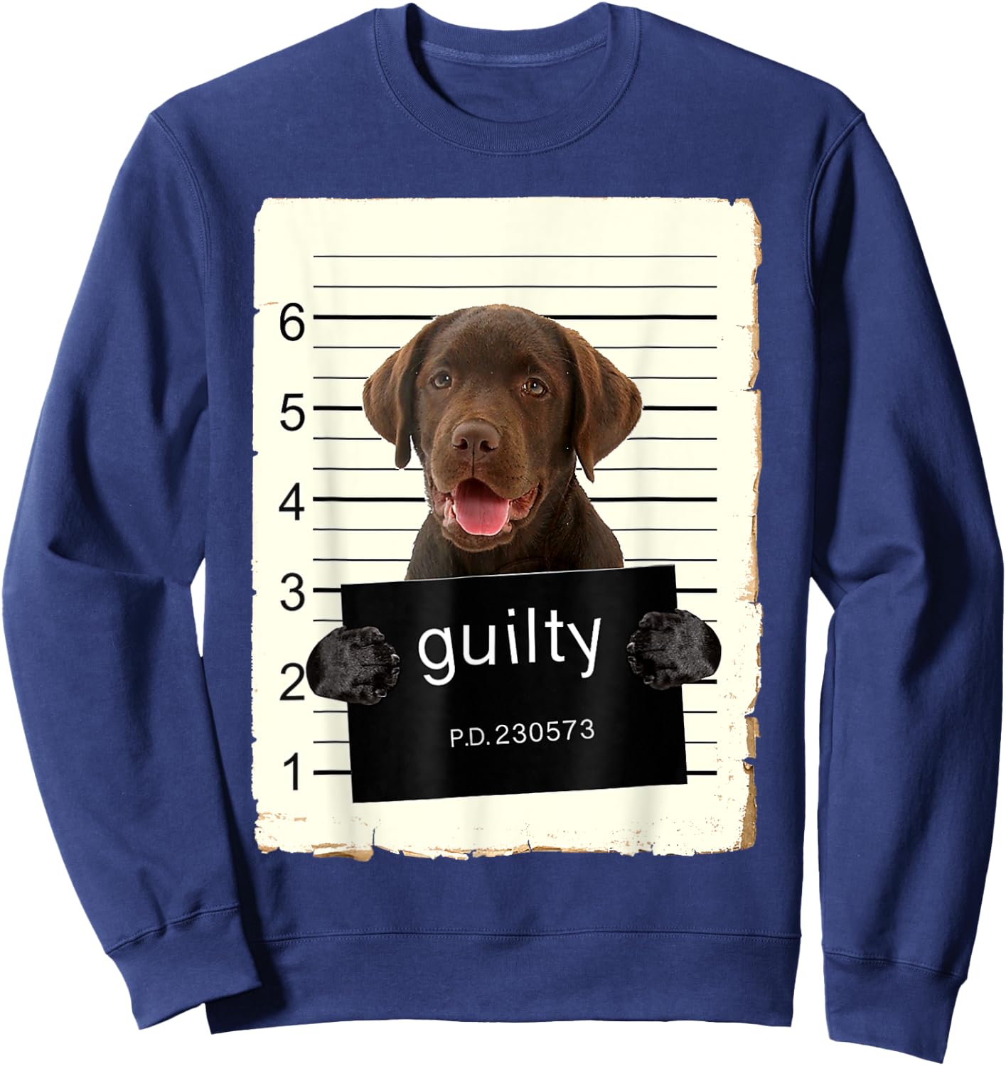 Chocolate lab Labrador Dog Mug Shot Bad Dog With Guilty Sweatshirt - Sweatshirt | Navy
