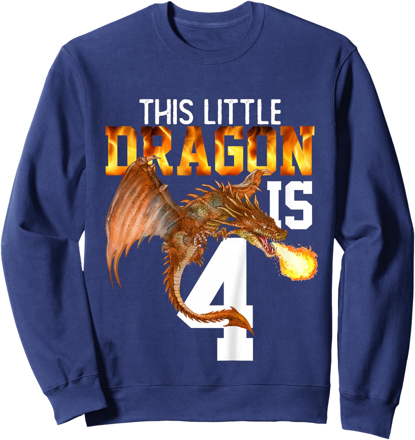 Turning 4 Year Old Birthday Gift Boy Dragon 4th Bday Girl Sweatshirt - Sweatshirt | Navy
