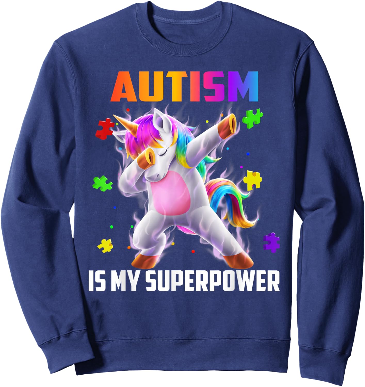 Autism Is My Superpower Dabbing Unicorn Gift Kids Boys Girls Sweatshirt - Sweatshirt | Navy