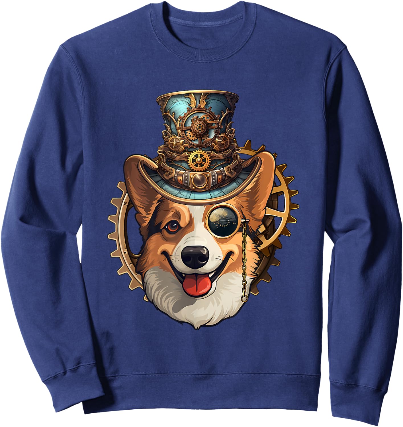 Victorian Steampunk Corgi, Funny Corgi Sweatshirt - Sweatshirt | Navy