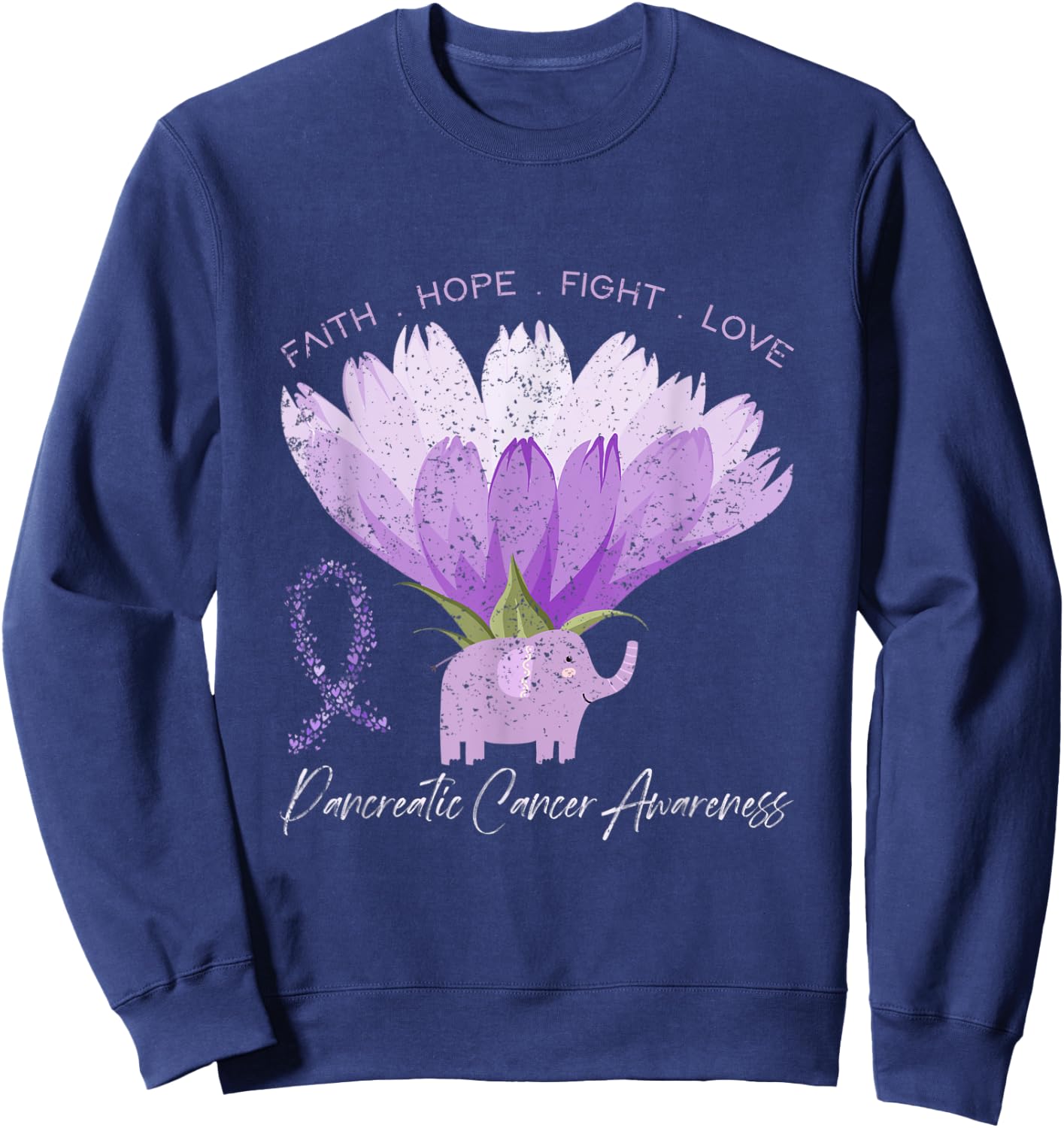 Love Flower Purple Ribbon Pancreatic Cancer Awareness Sweatshirt - Sweatshirt | Navy