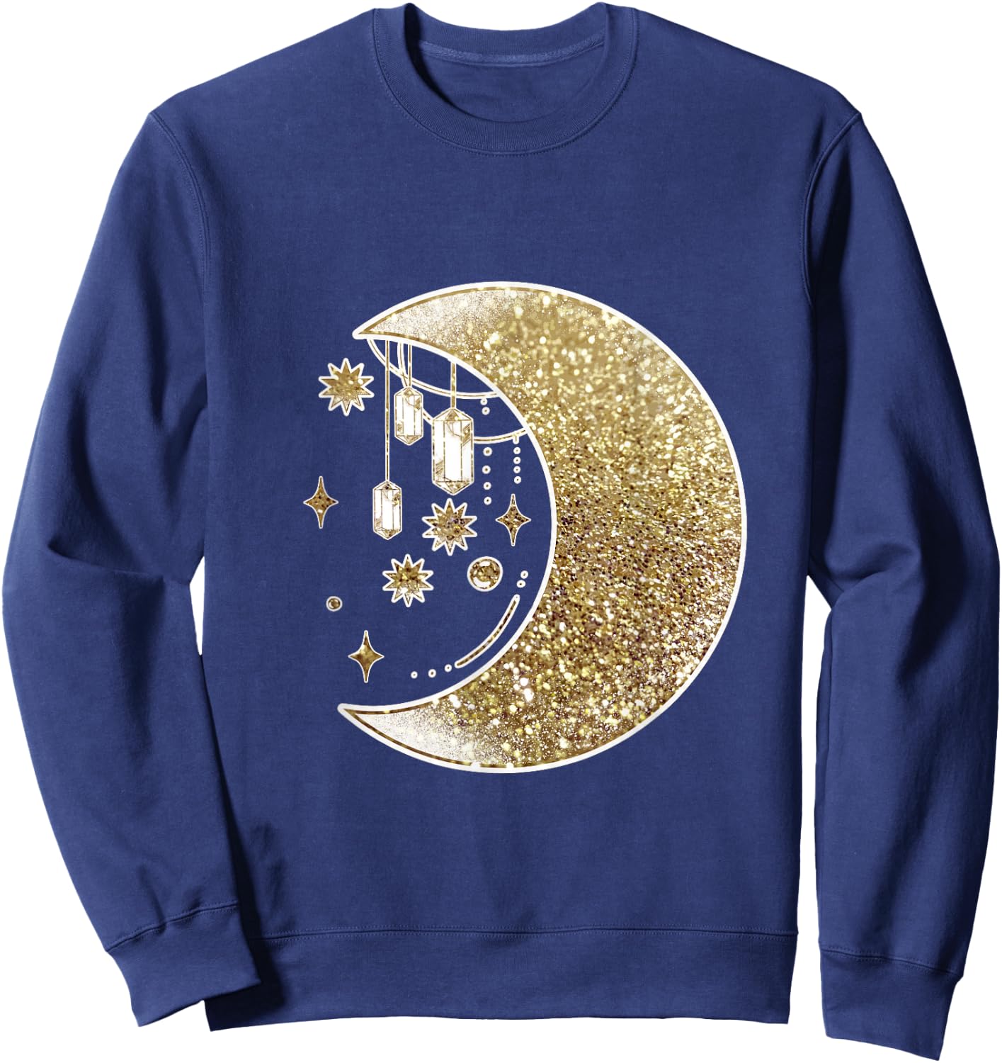 Yellow Half Crescent Moon Stars Ornaments Galaxy Space Sweatshirt - Sweatshirt | Navy